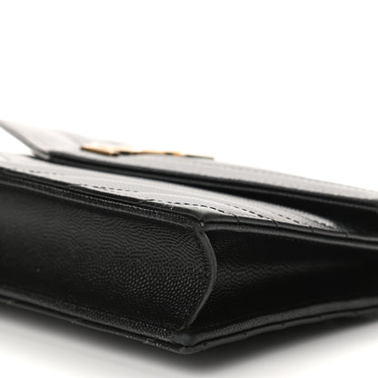 Saint Laurent Grain De Poudre Matelasse Chevron Monogram Envelope Chain Wallet Black 11 of 13