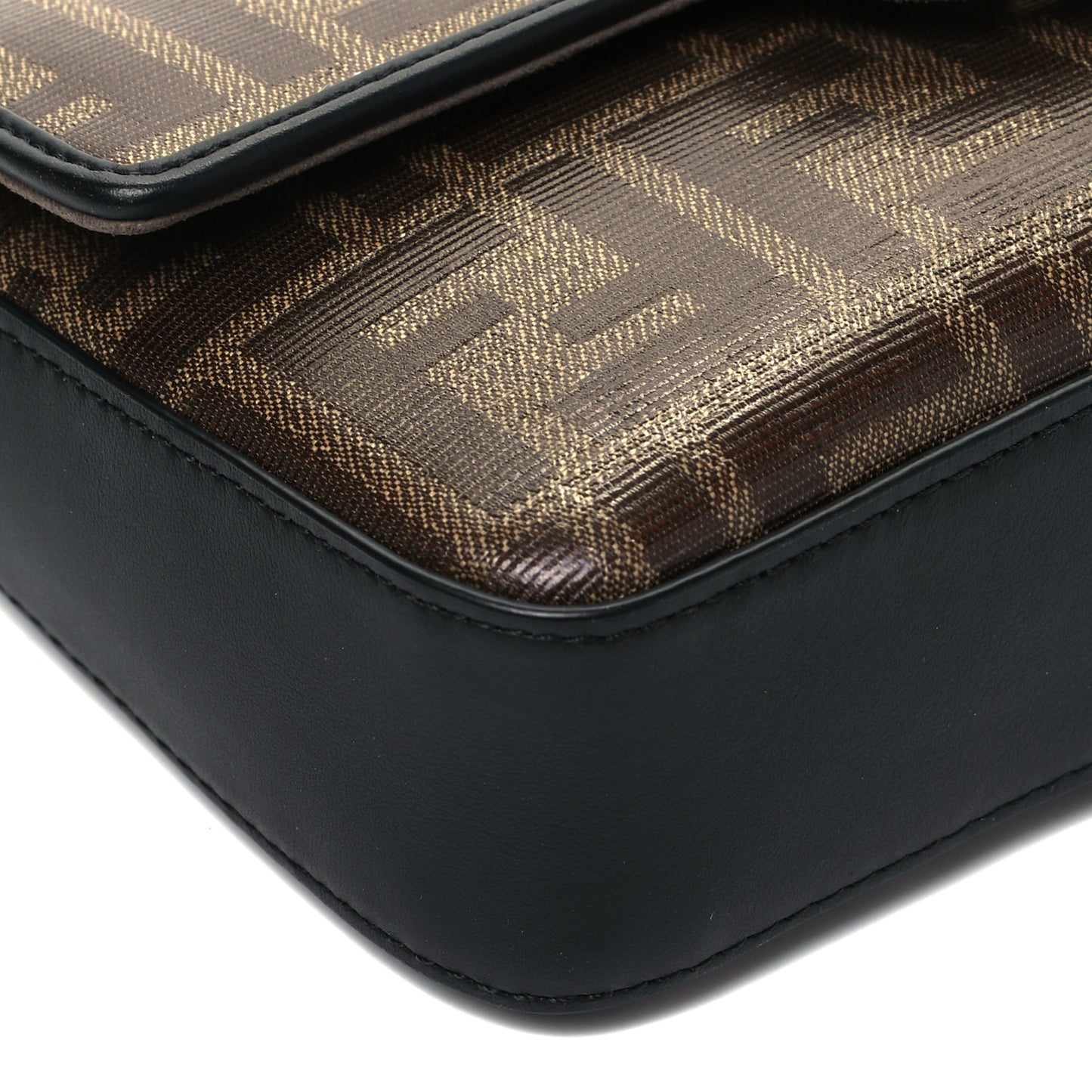 Glazed Fabric Vitello Century FF 1974 Stamp Patch Mini Double F Crossbody Bag Mogano Panna Black