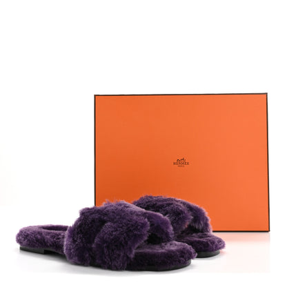 Hermes Woolskin Oran Sandals 38.5 Violet Fonce 9 of 9
