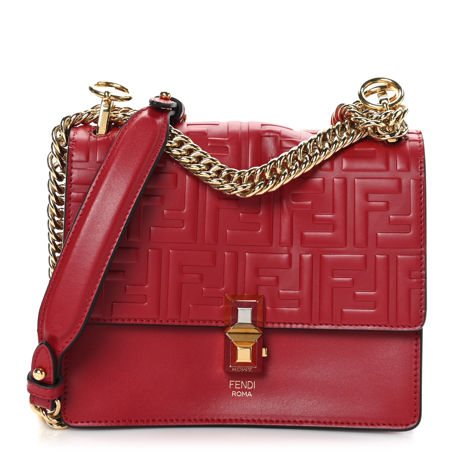 Fendi Vitello Liberty FF 1974 Embossed Small Kan I Shoulder Bag Fragola 1 of 9