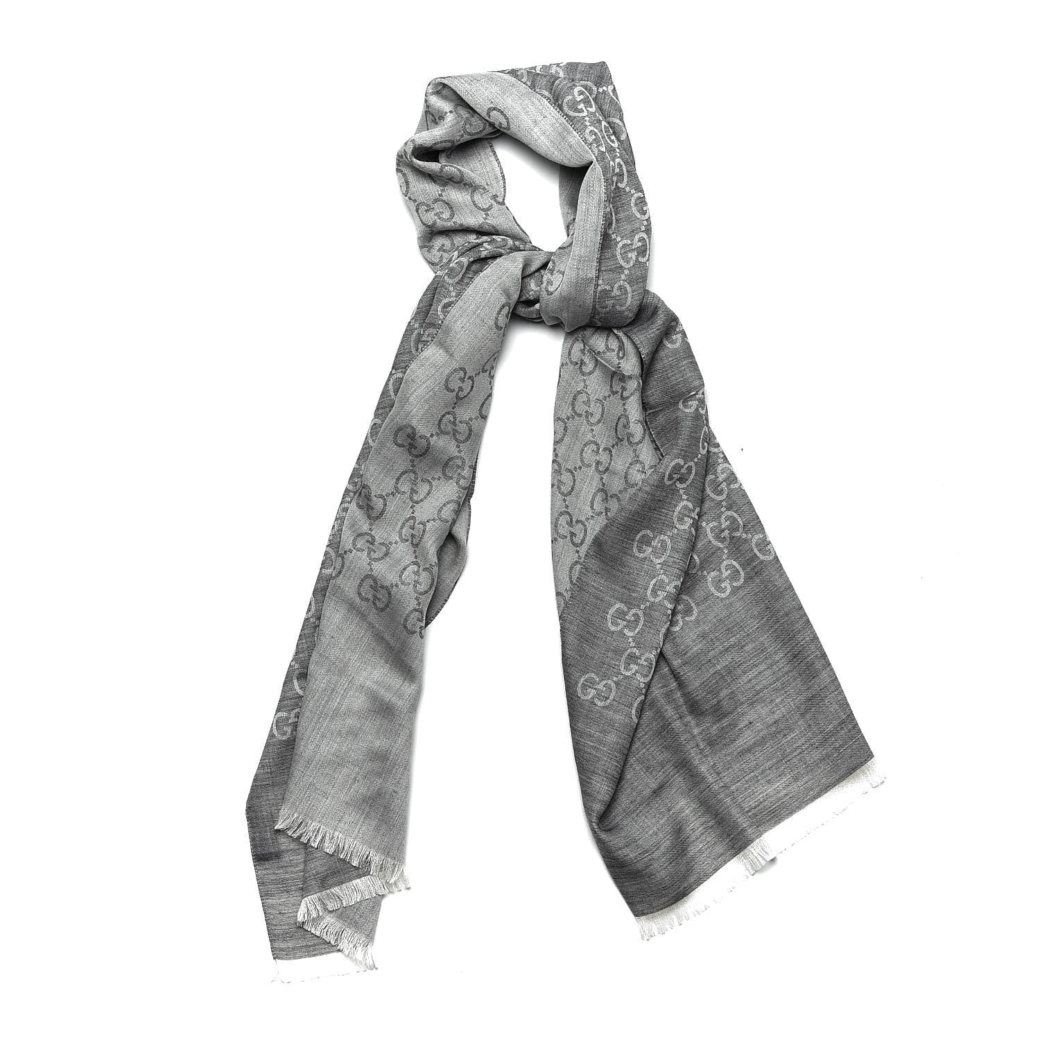 Gucci Wool Silk GG Monogram GGNat Scarf Lead 1 of 5