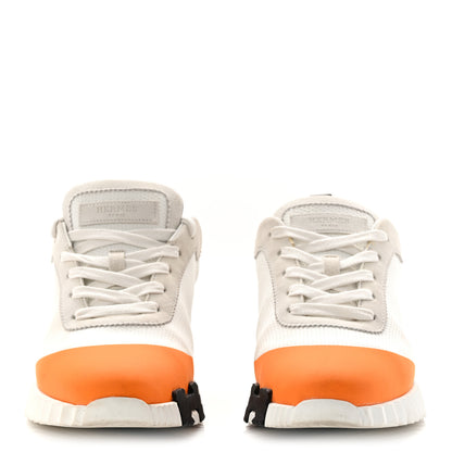Hermes Graphic Mesh Suede Goatskin Womens Bouncing Sneakers 37 Orange Multicolor 3 of 10