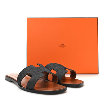 Hermes Denim Canvas Oran Sandals 39.5 Bleu Brut 9 of 9