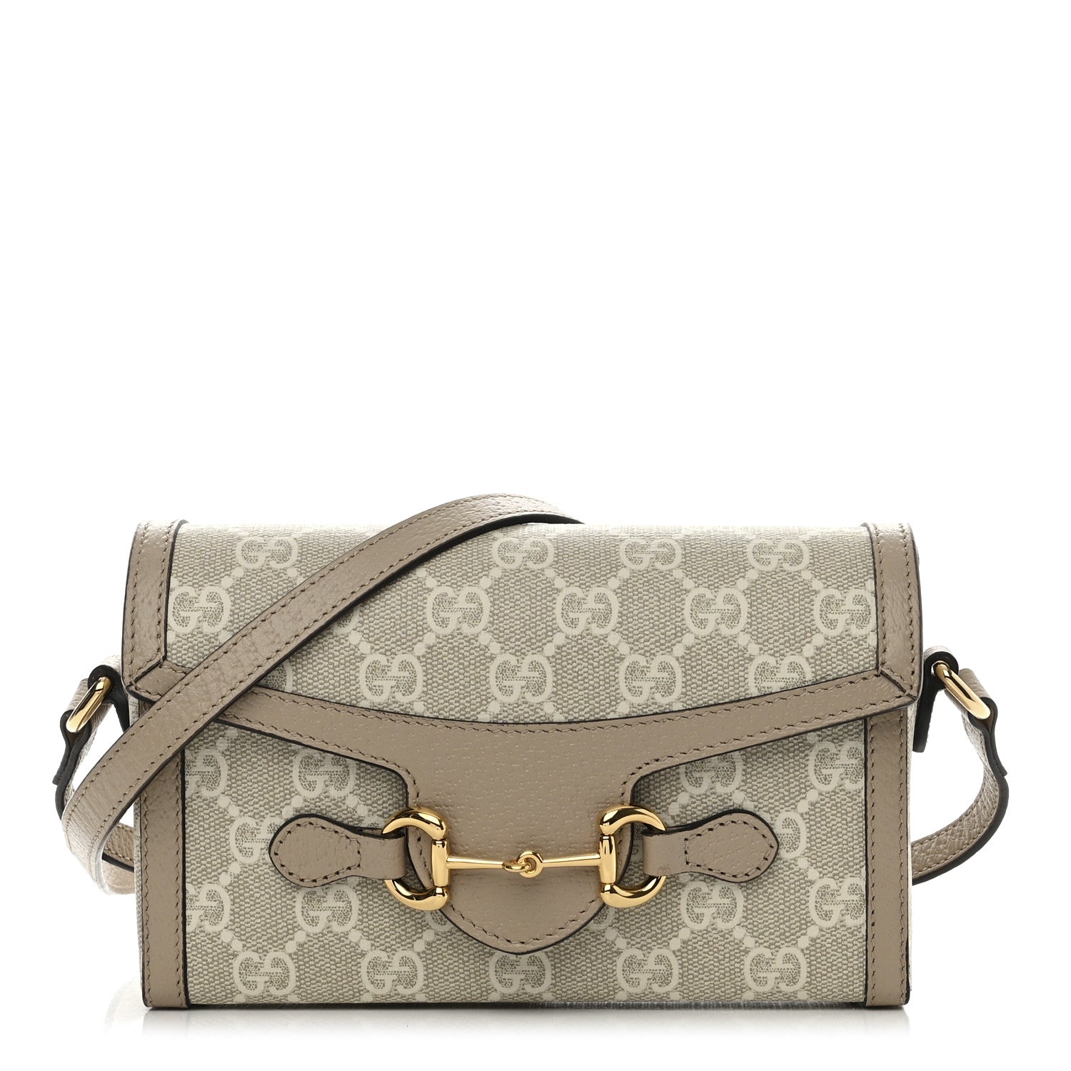 Gucci GG Supreme Monogram Textured Dollar Calfskin Mini Horsebit 1955 Shoulder Bag Beige Mystic White Oatmeal 1 of 10
