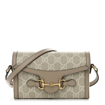 Gucci GG Supreme Monogram Textured Dollar Calfskin Mini Horsebit 1955 Shoulder Bag Beige Mystic White Oatmeal 1 of 10