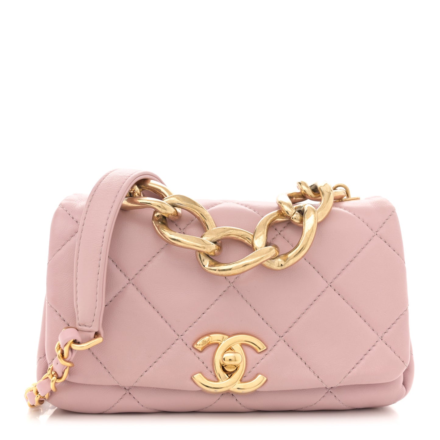 Lambskin Quilted Mini Color Match Flap Light Pink