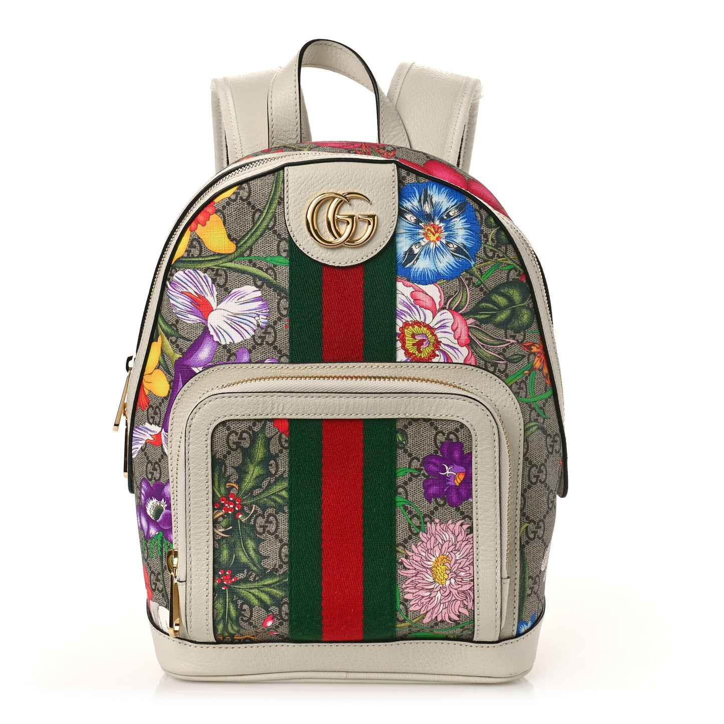 GG Supreme Monogram Flora Web Small Ophidia Day Backpack White
