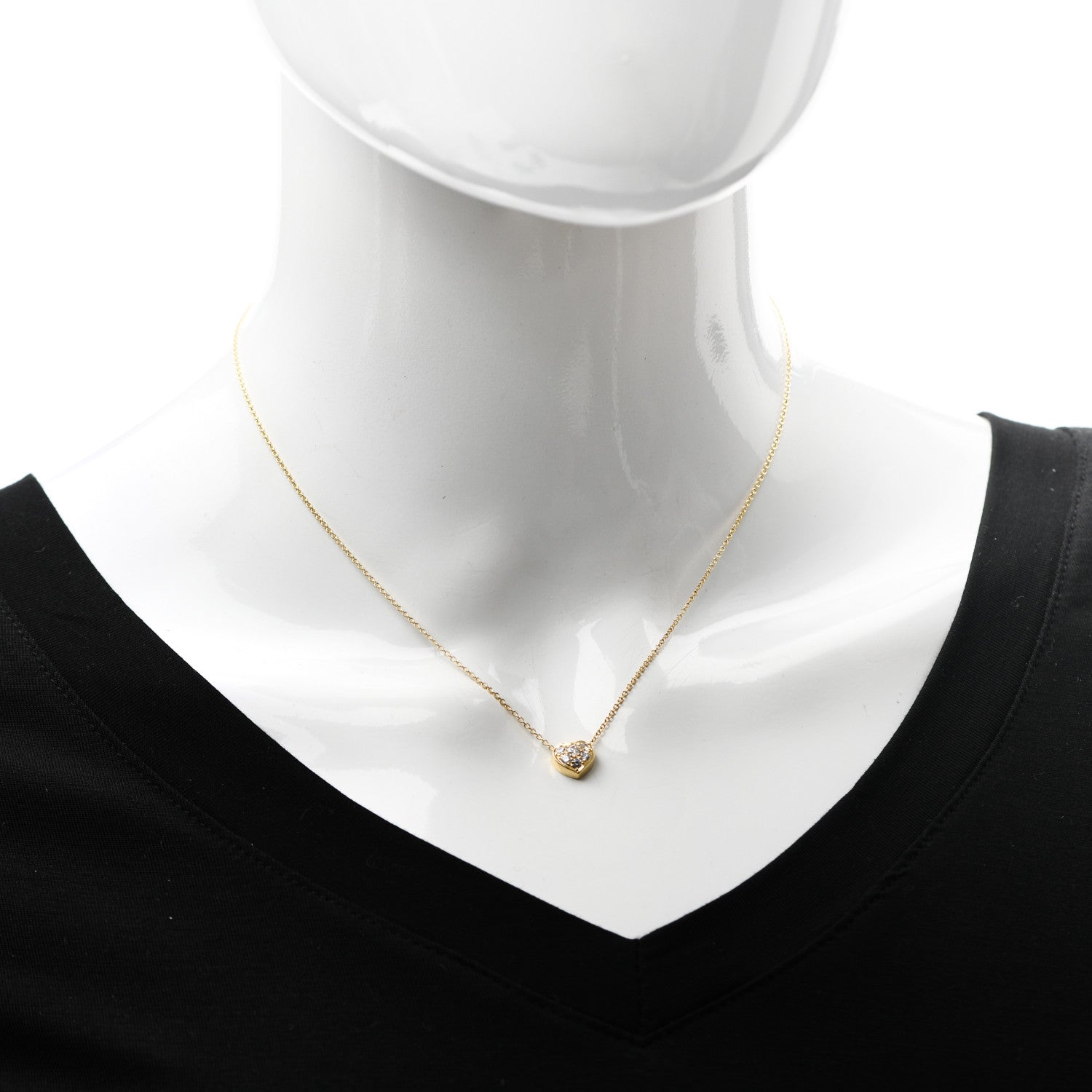 Tiffany 18K Yellow Gold Diamond Heart Pave Pendant Necklace 2 of 5