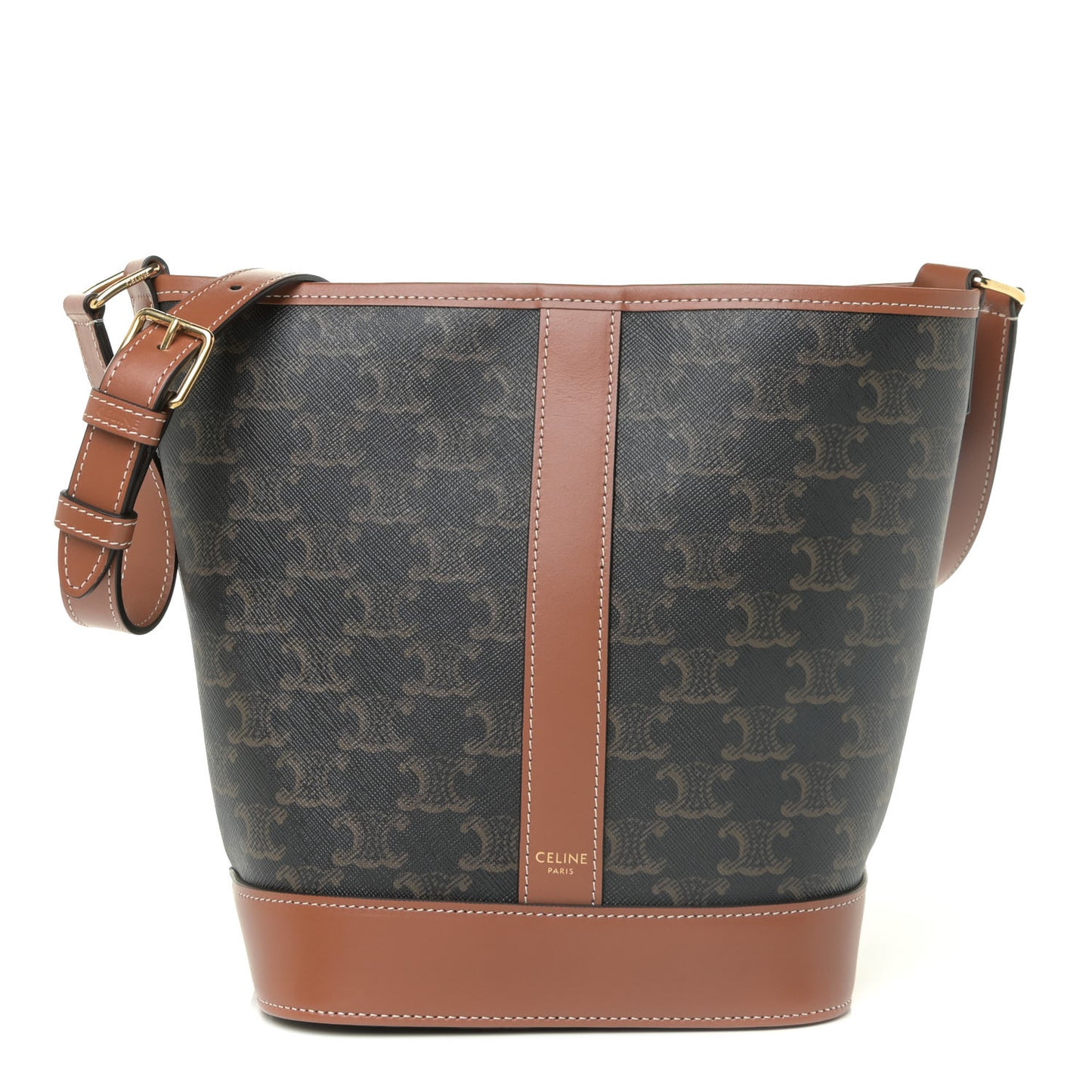 Triomphe Canvas Calfskin Small Bucket Bag Tan