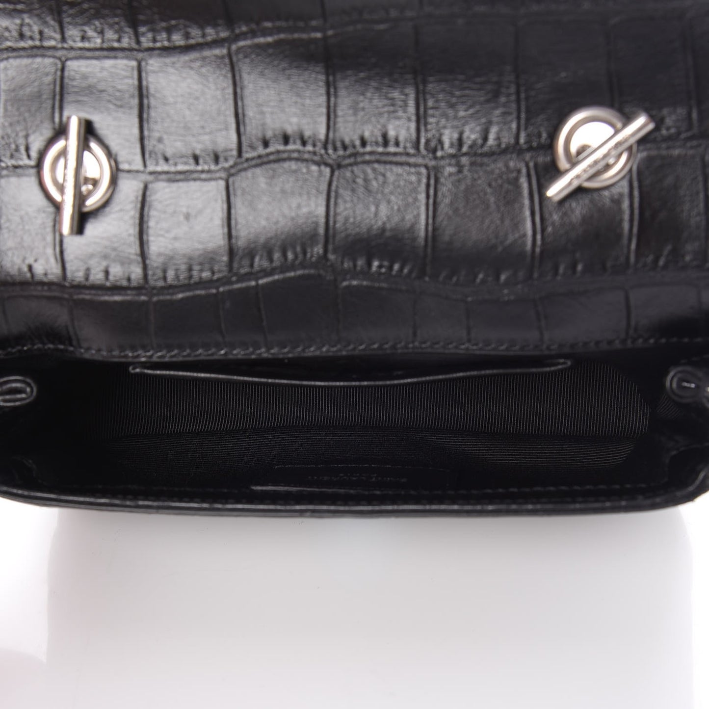 Calfskin Crocodile Embossed Baby Monogram Classic Chain Bag Black
