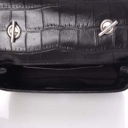 Saint Laurent Calfskin Crocodile Embossed Baby Monogram Classic Chain Bag Black 6 of 7