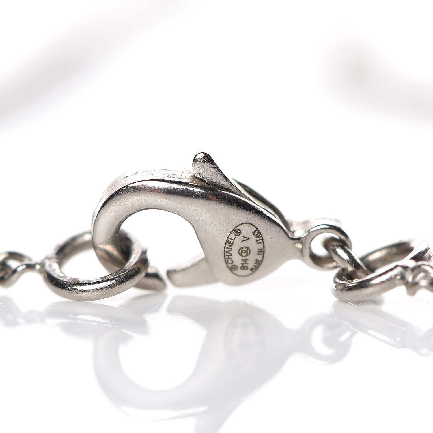 Chanel Crystal Pearl Twisted CC Drop Necklace Silver 5 of 6
