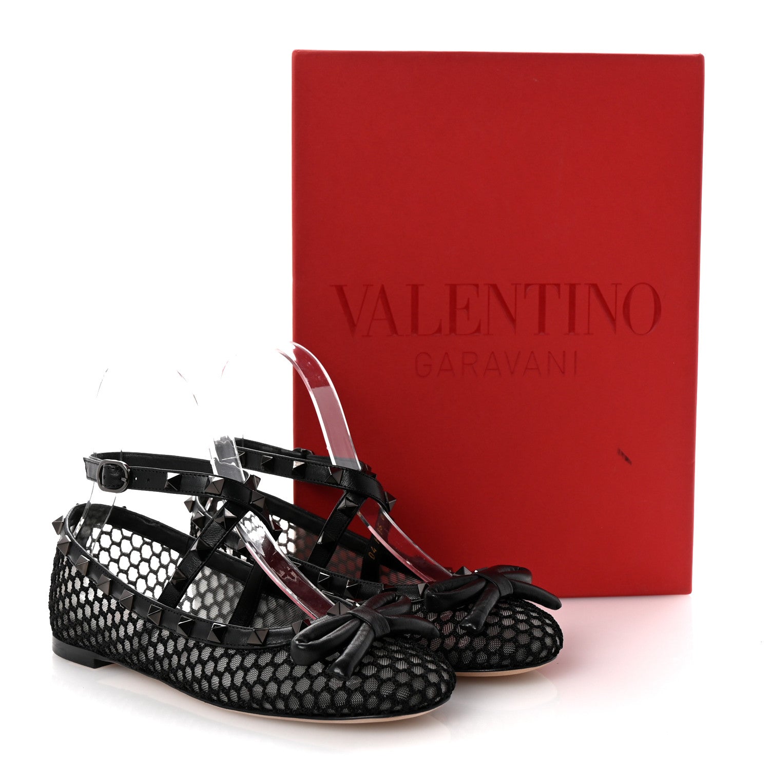 Valentino Garavani Mesh Calfskin Rockstud Multi Strap Ballerina Flats 35.5 Black 10 of 10