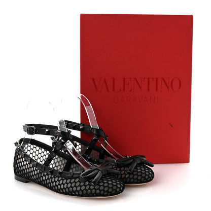 Valentino Garavani Mesh Calfskin Rockstud Multi Strap Ballerina Flats 35.5 Black 10 of 10