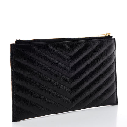 Saint Laurent Grain De Poudre Chevron Monogram Bill Pouch Black 3 of 8