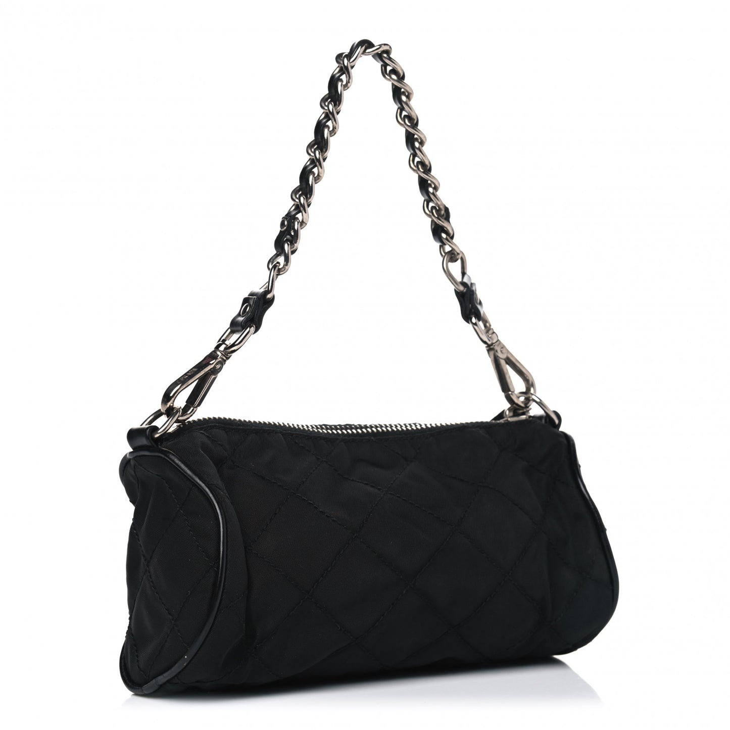 Tessuto Nylon Impunturato Quilted Chain Pochette Black