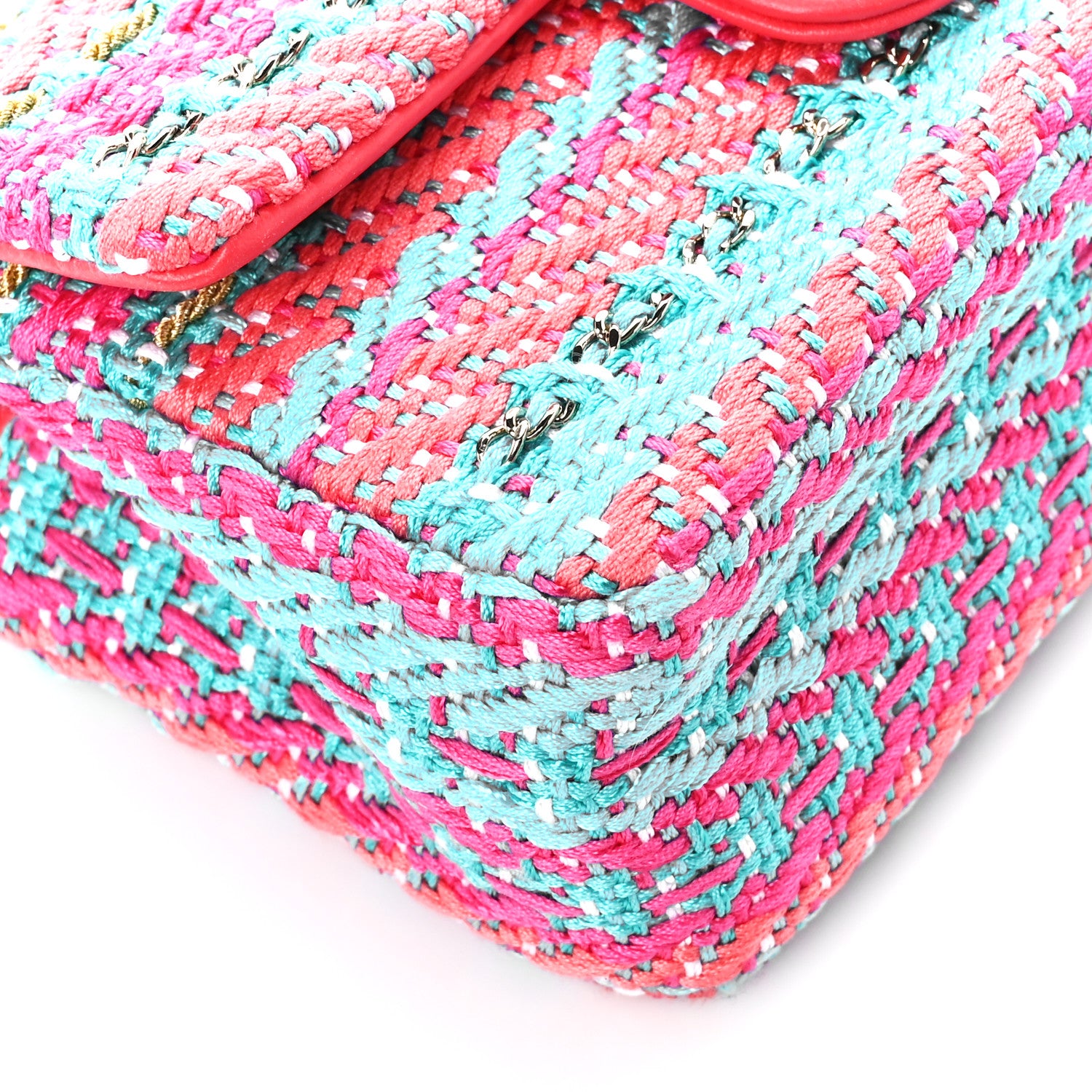 Chanel Cotton Mixed Fibers Woven Mini Rectangular Flap Red Fuchsia Blue 10 of 11