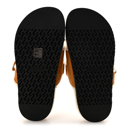 Hermes Suede Goatskin Woolskin Womens Chypre Sandals 37 Brun Fume Ecru 6 of 9
