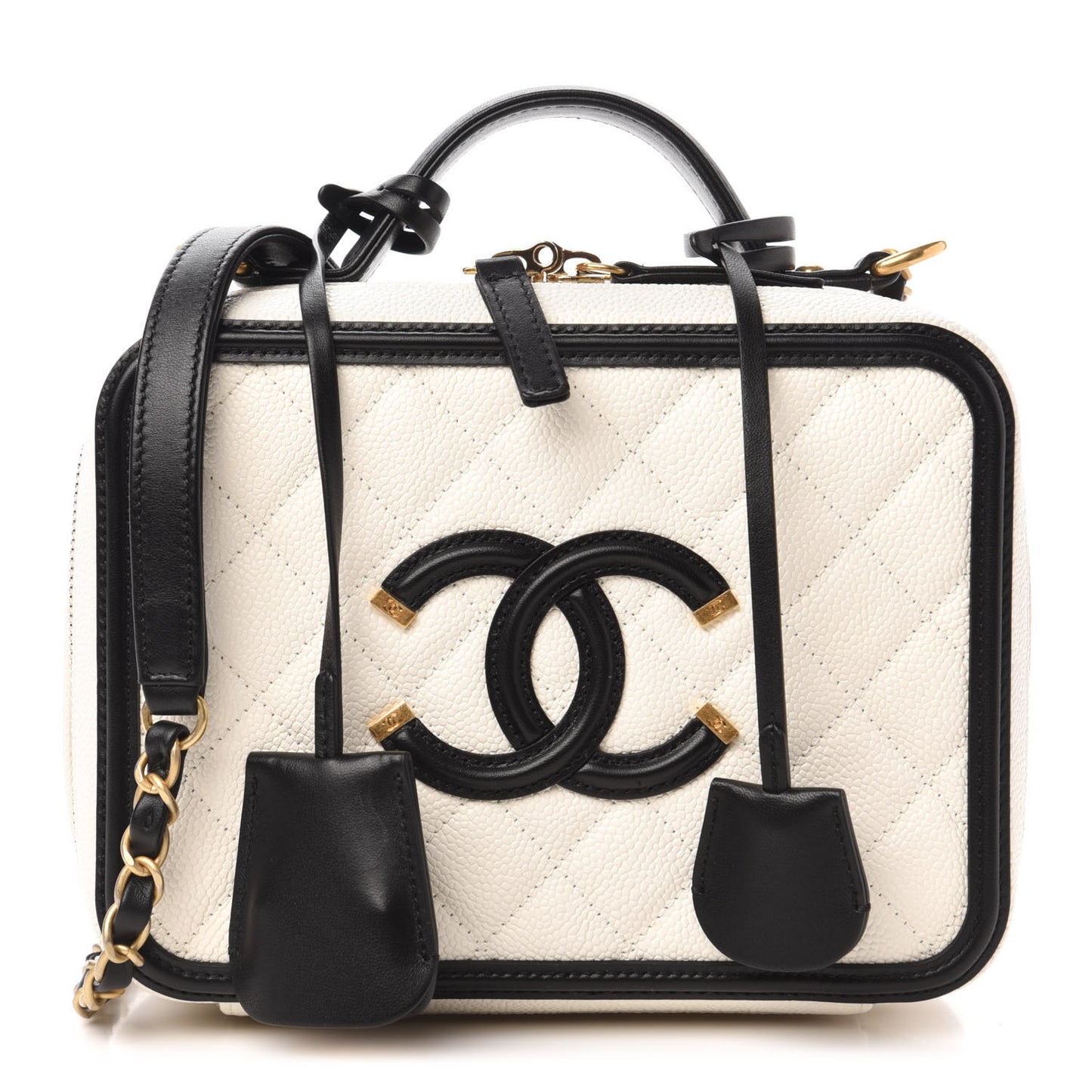 Caviar Quilted Medium CC Filigree Vanity Case White Black