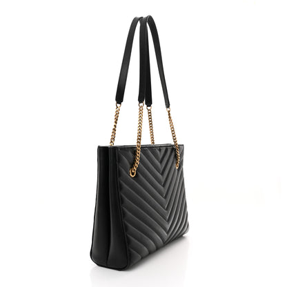 Saint Laurent Grain de Poudre Matelasse Chevron Medium Tribeca Shopping Bag Black 3 of 15