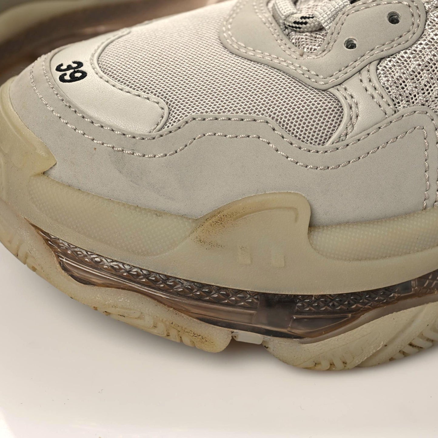 Fabric Mesh Clear Sole Womens Triple S Sneakers 39 Beige