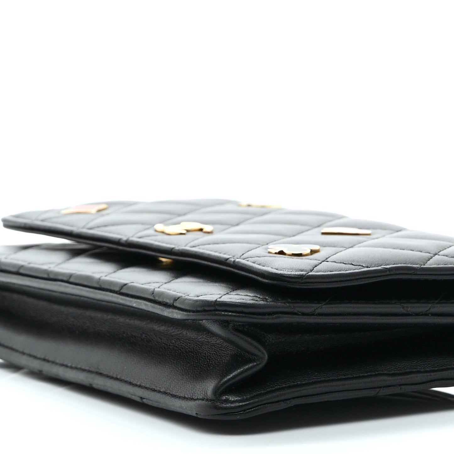 Lambskin Quilted Enamel Coco Casino Wallet On Chain WOC Black