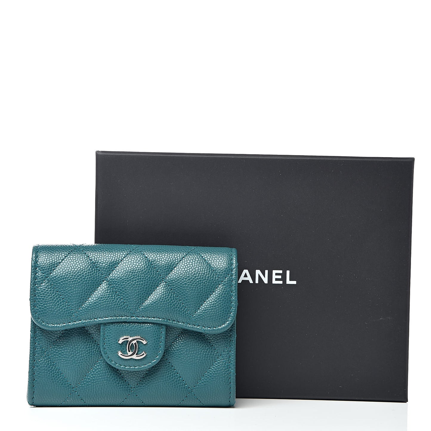 Caviar Quilted Card Holder Wallet Dark Turquoise