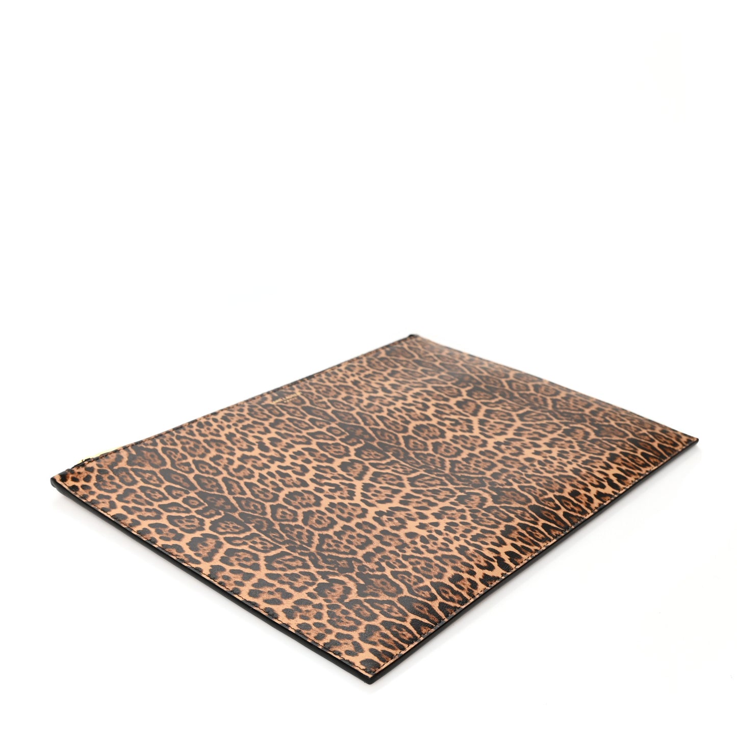 Calfskin Leopard Printed Medium Zip Clutch