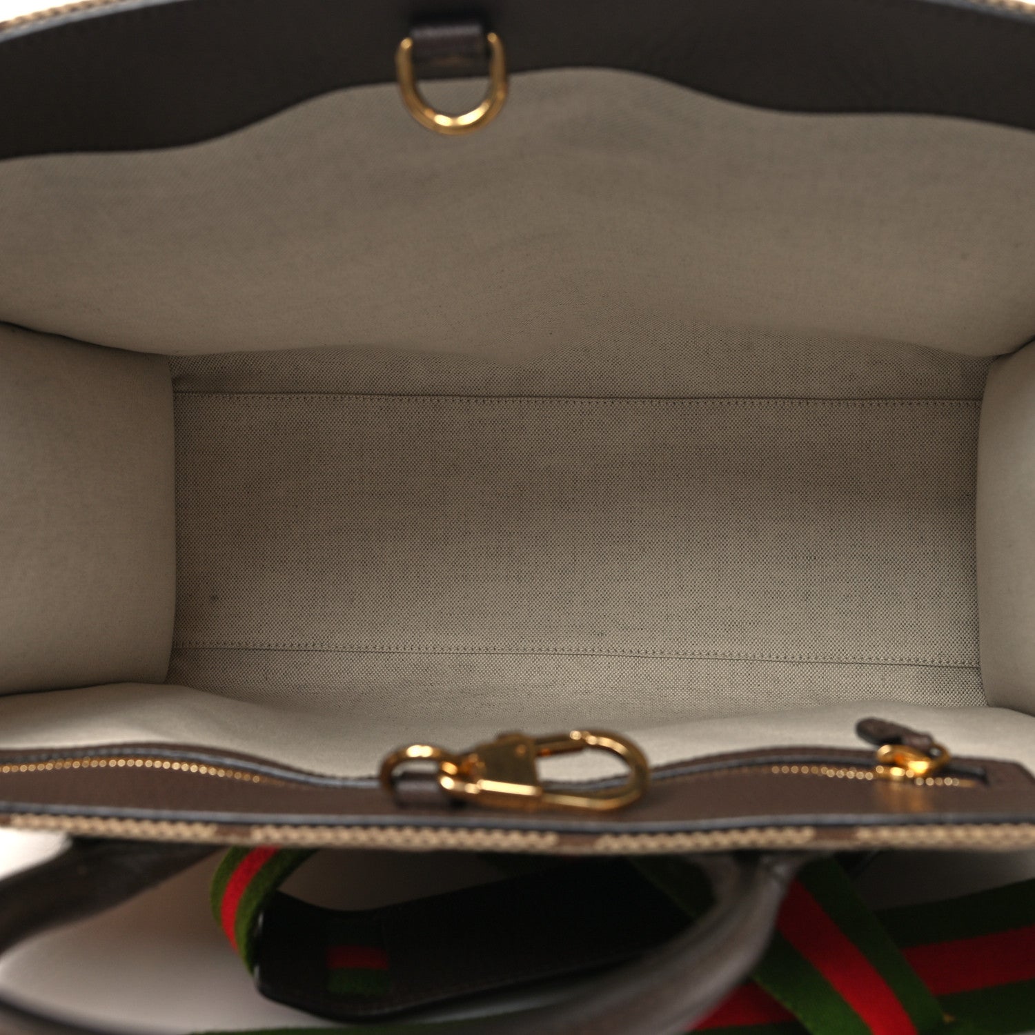 Gucci Monogram Jumbo GG Textured Dollar Calfskin Web Tote Bag Camel Ebony New Acero 5 of 12