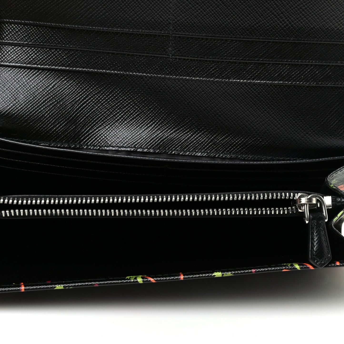 Saffiano Palm Tree Print Continental Flap Wallet Black