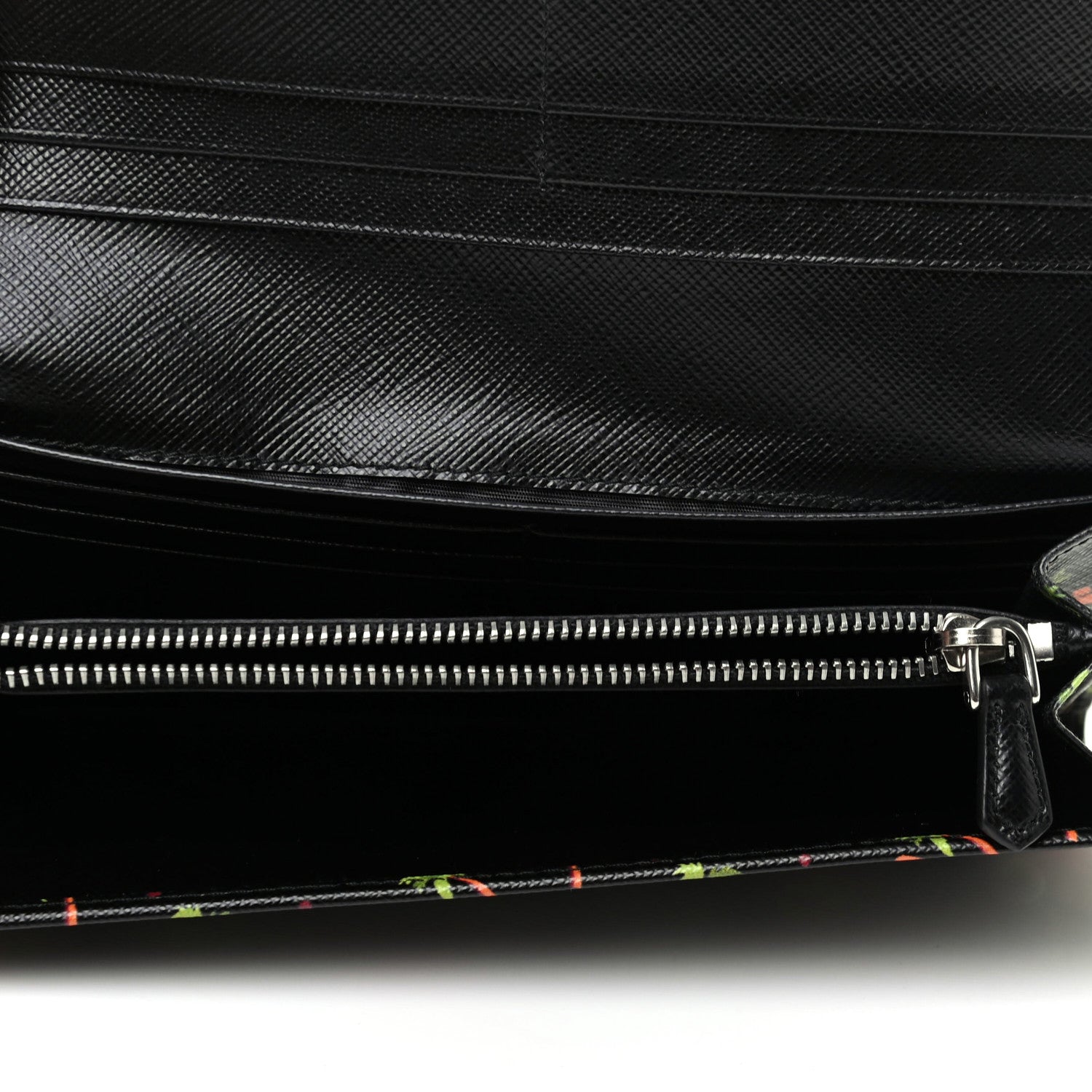 Prada Saffiano Palm Tree Print Continental Flap Wallet Black 4 of 5