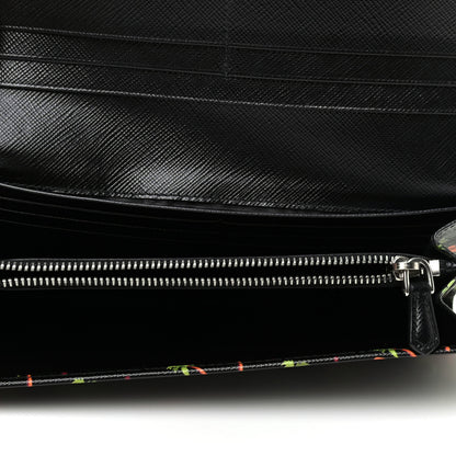 Prada Saffiano Palm Tree Print Continental Flap Wallet Black 4 of 5