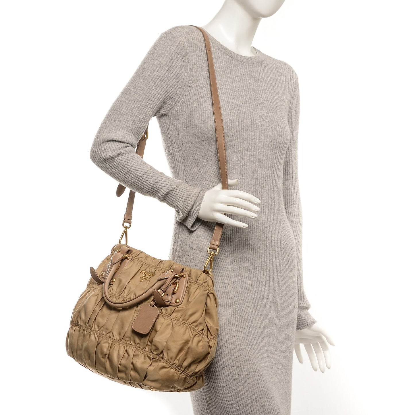 Tessuto Nylon Gaufre Tote Cammello