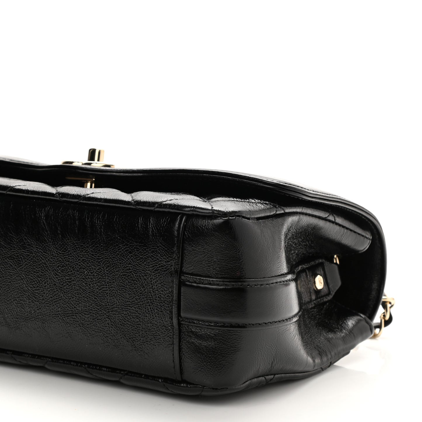 Crumpled Glazed Lambskin Quilted Small Flap Black