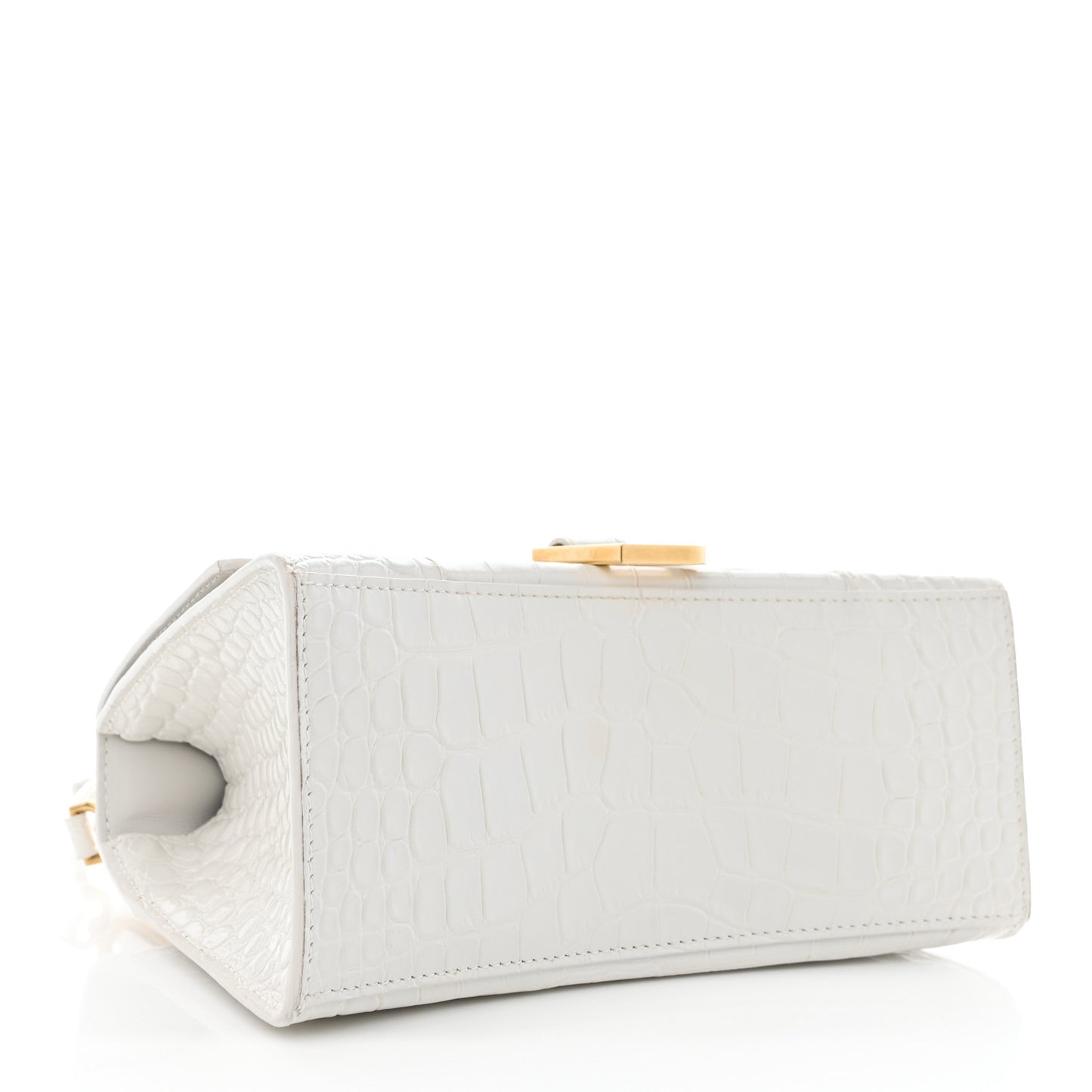 Shiny Calfskin Crocodile Embossed Small Hourglass Top Handle Bag White