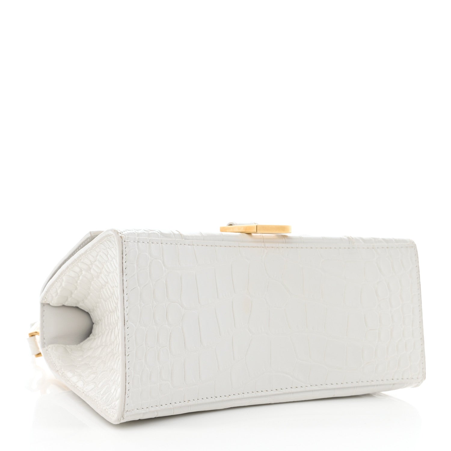 Balenciaga Shiny Calfskin Crocodile Embossed Small Hourglass Top Handle Bag White 4 of 9