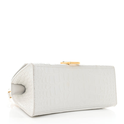 Balenciaga Shiny Calfskin Crocodile Embossed Small Hourglass Top Handle Bag White 4 of 9