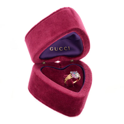 Gucci 18K Yellow Gold Sterling Silver Pink Sapphire Topaz Mother of Pearl Le Marche Des Merveilles Feline Ring 53 6.25 6 of 6
