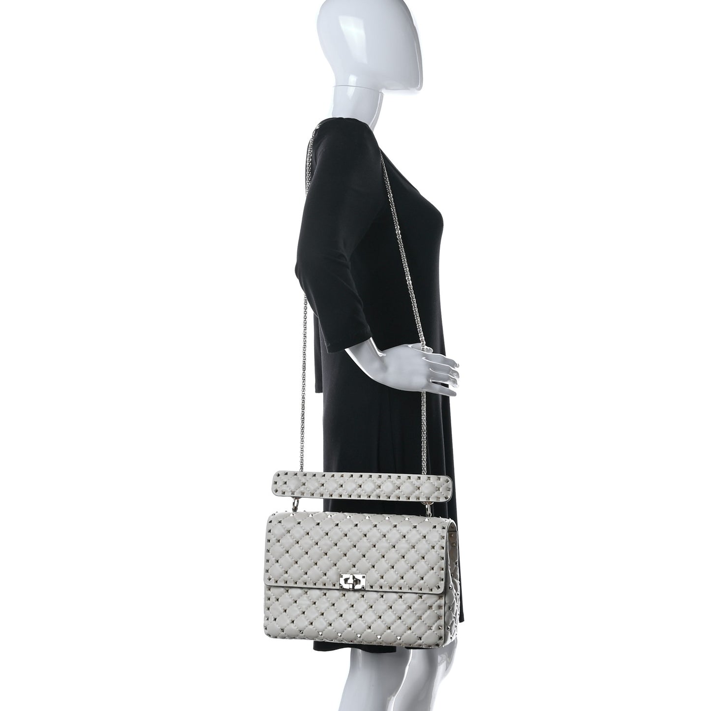 Nappa Maxi Rockstud Spike Shoulder Bag Light Ivory