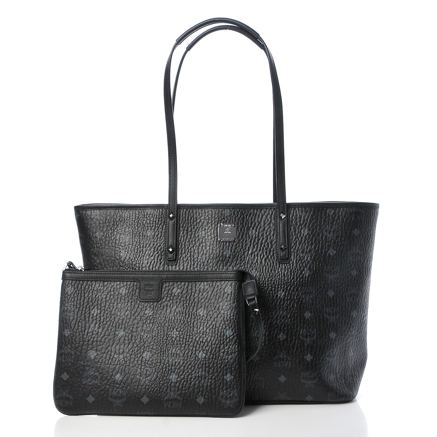 MCM Visetos Medium Anya Zip Top Shopper Tote Black 1 of 11