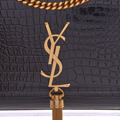 Saint Laurent Calfskin Crocodile Embossed Medium Classic Monogram Kate Tassel Satchel Black 11 of 11