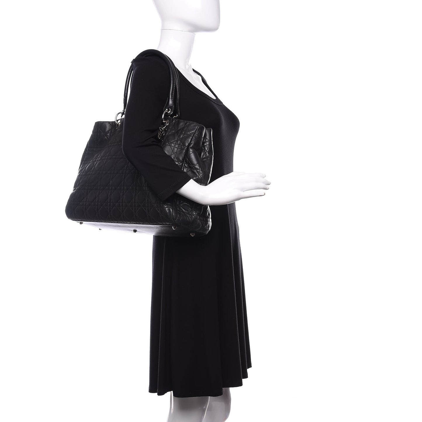 Lambskin Cannage Large Soft Lady Dior Shopping Tote Black