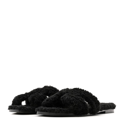 Hermes Woolskin Oran Sandals 38 Black 4 of 10