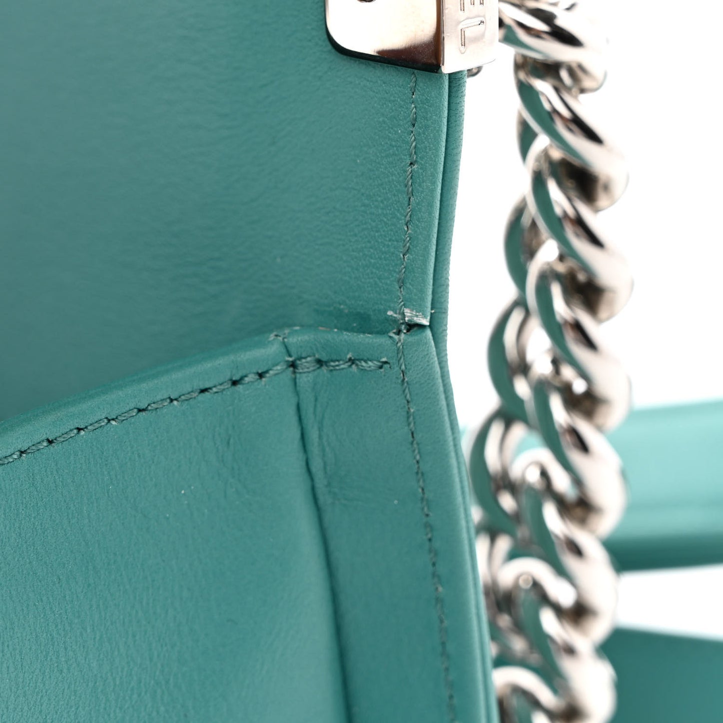 Calfskin Quilted Small Boy Flap Turquoise