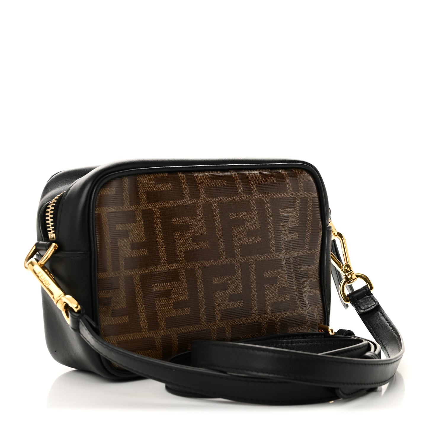 Glazed Fabric Vitello Century FF 1974 Stamp Patch Mini Camera Case Mogano Panna Black