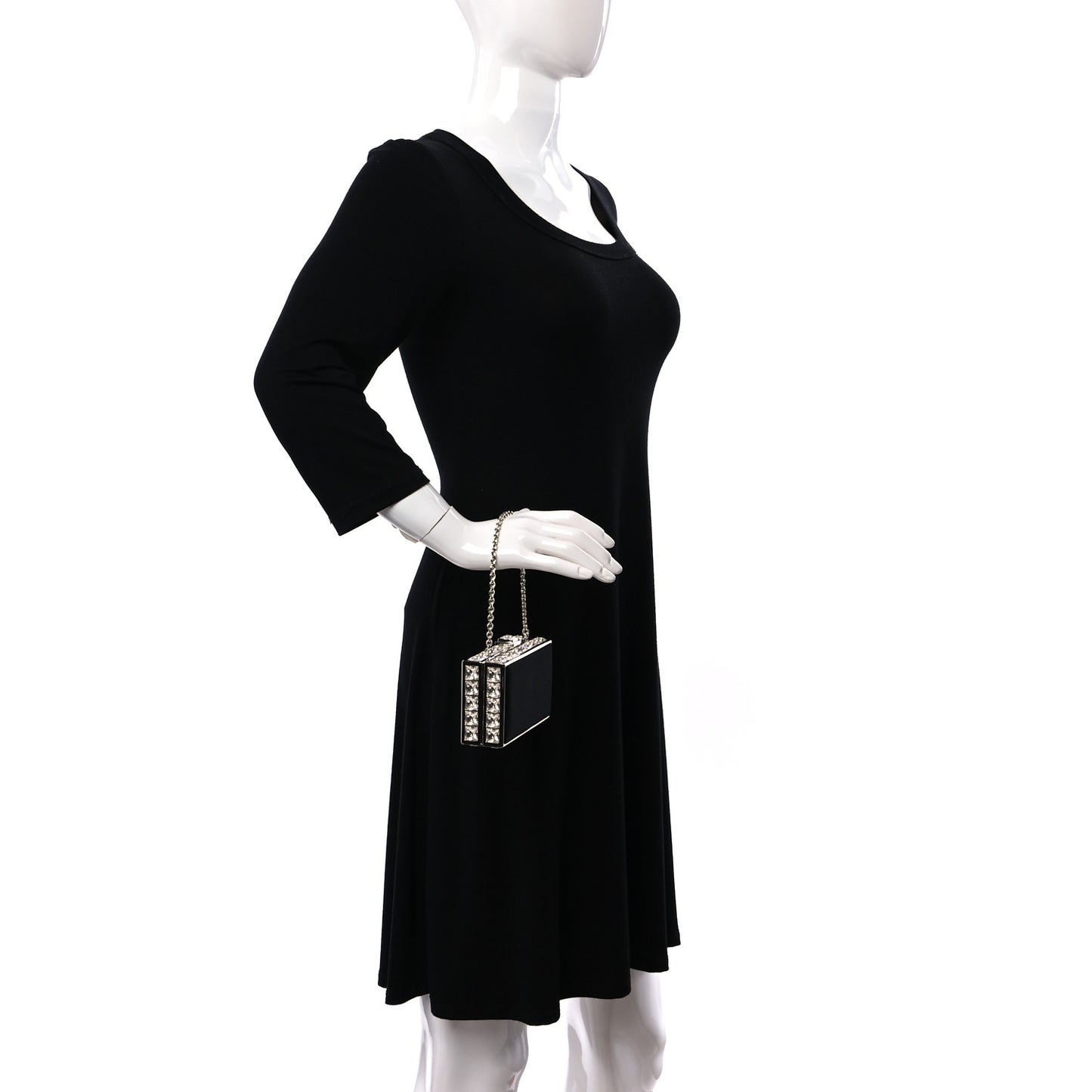 Crystal Trim Satin Evening Bag Clutch Black