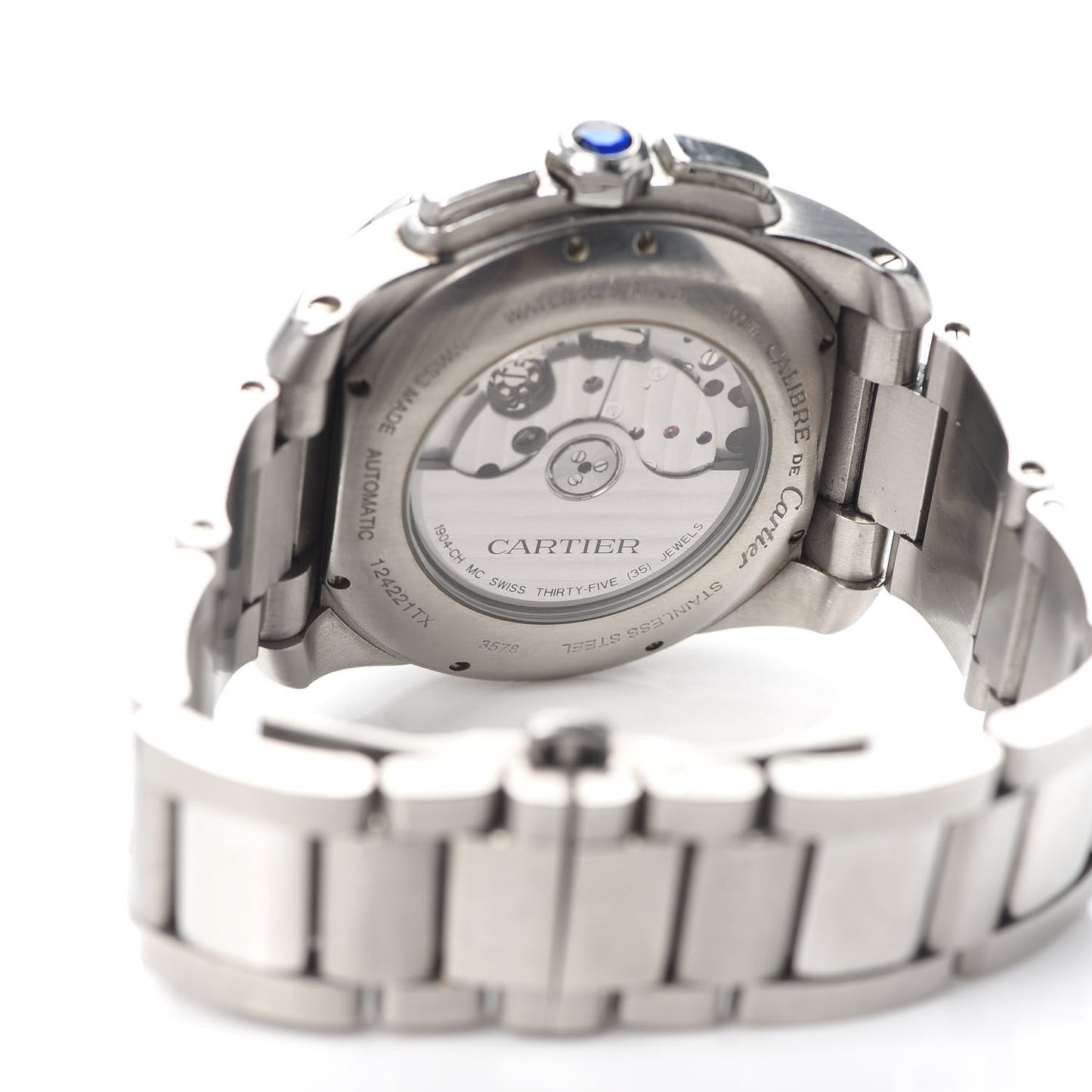 Stainless Steel 42mm Calibre de Cartier Chronograph Automatic Watch Black