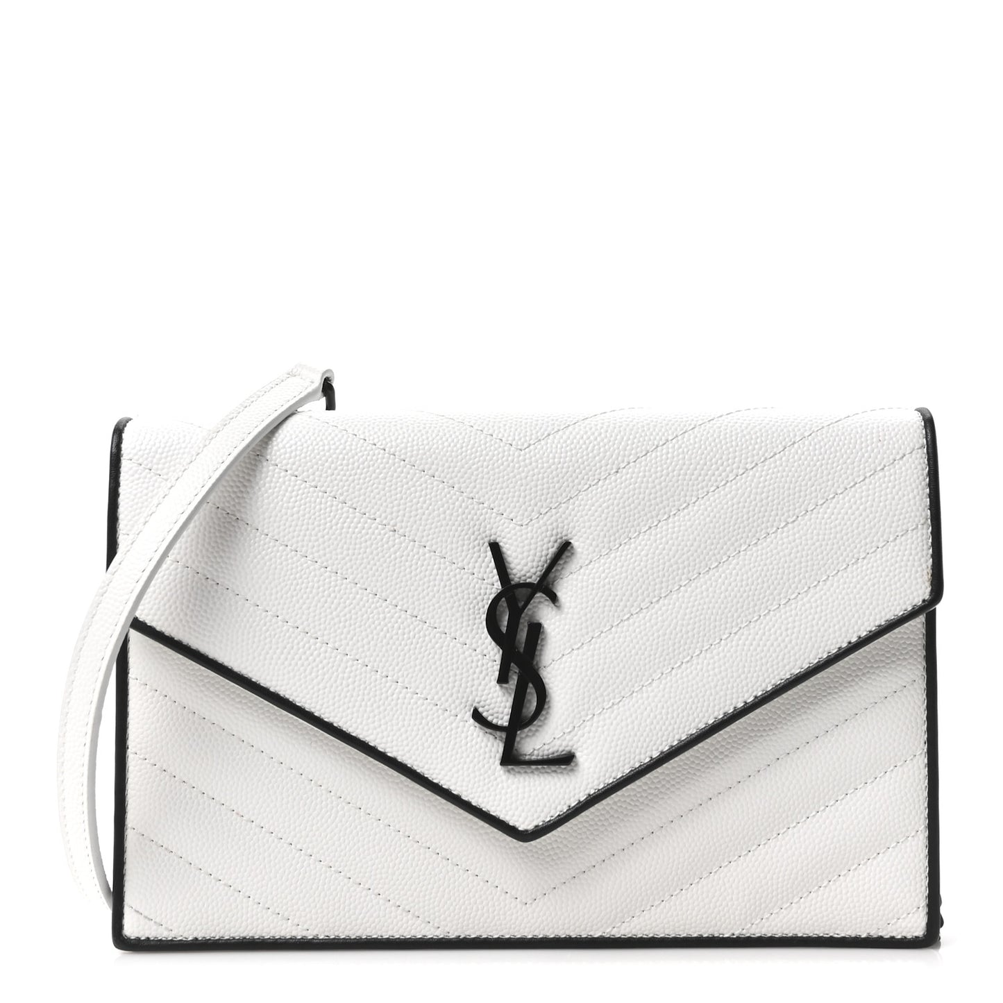 Grain De Poudre Matelasse Chevron Monogram Envelope Chain Wallet  White Black