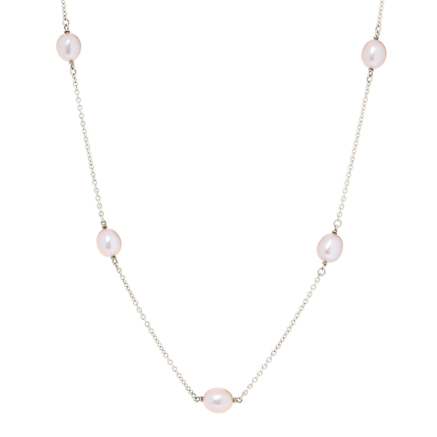 Tiffany Sterling Silver Pink Pearl 6-6.5mm Elsa Peretti Pearls By The Yard Necklace 1 of 7