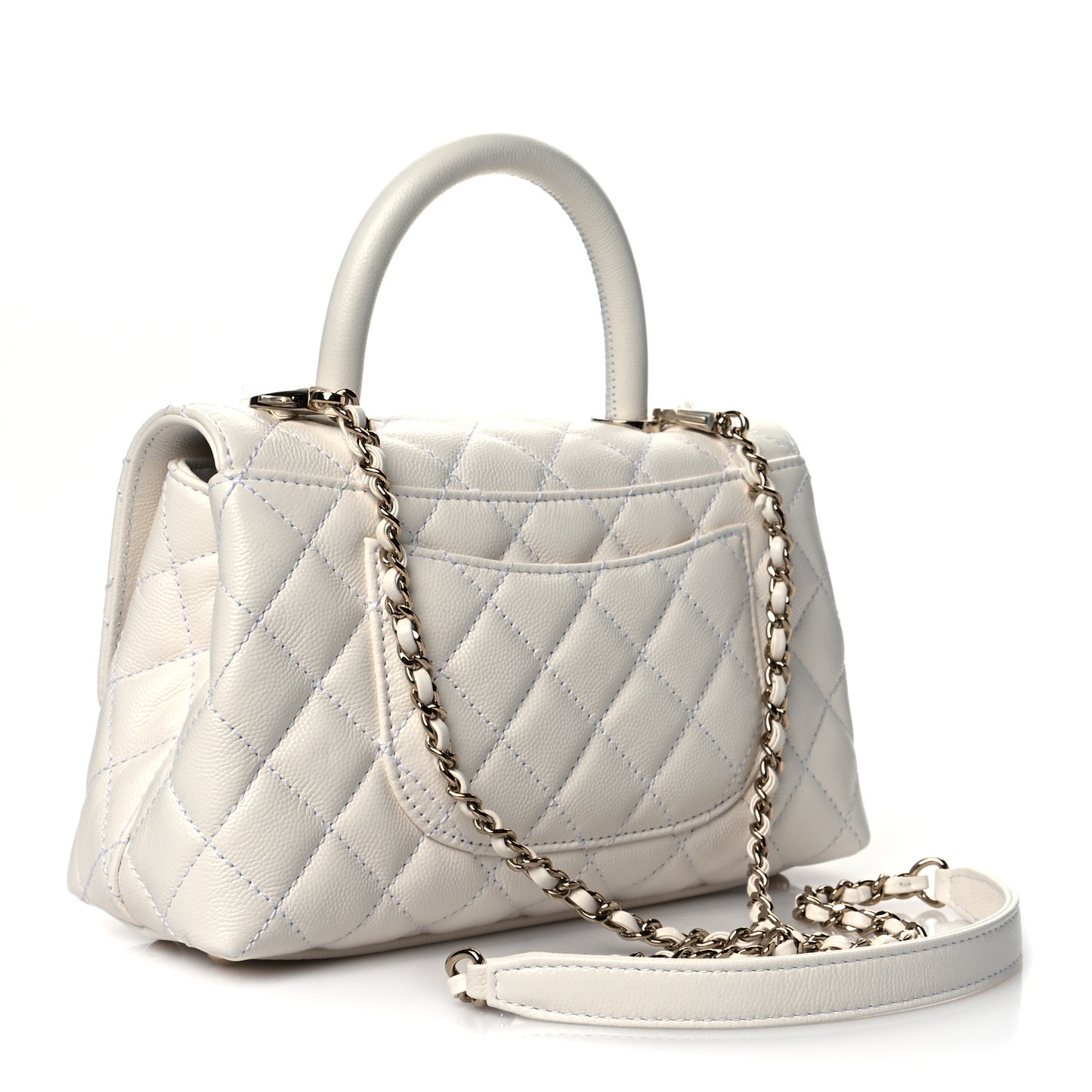 Caviar Quilted Mini Coco Handle Flap White